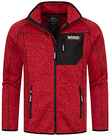 Geographical Norway Felpa da uomo in pile con zip, con tasche oblique, colletto alto, Colore: rosso, M