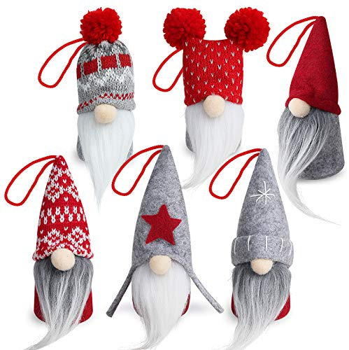D-FantiX Wichtel-Weihnachtsschmuck-Set, 6 Stück, handgefertigte schwedische Tomte-Zwerge, dekorative Ornamente, Plüsch-Weihnachtsschmuck, Baum, hängend, skandinavische Weihnachtselfe, Tischdekoration
