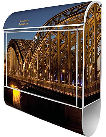 banjado Design Briefkasten personalisiert mit Köln 38,5x46,5x13cm & 2 Schlüssel - Briefkasten Stahl weiß mit Zeitungsfach pulverbeschichtet - Postkasten A4 Einwurf inkl. Montagematerial