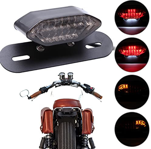 JMTBNO Motorrad 20 LED Rücklicht Bremslicht Blinker Kennzeichenbeleuchtung mit Halterung E-geprüft Universal 12V Wasserdichte für Cruiser Bobber Chopper Cafe Racer Roller Quad (Schwarze Objektiv)