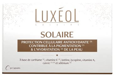LUXÉOL - Capsules Solaire 3 Actions - Complément Alimentaire - Aide La Peau À Faire Face Au Soleil - Protection, Pigmentation & Hydratation - Carthame, Vitamines E & A - Programme 1 Mois - 30 Capsules