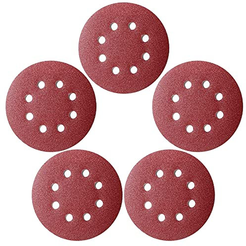 50 Pcs 125mm Sanding Discs Pads, Premium 8 Hole 180 Grit Hook and Loop Sandpaper Sheet for Random Orbital Sander.