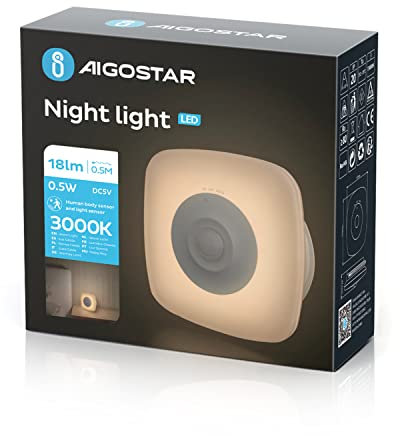 Aigostar Nachtlicht Kinder mit Bewegungsmelder 3 Modi (AUTO/ON/OFF), Nachttischlampe USB Aufladung, Nachtlampe für Kinderzimmer, Schlafzimmer, Treppe, Flur, Küche, 0.5W Schranklicht 3000K Warmweiß