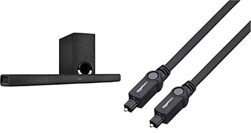 Denon DHT-S416 hochwertige 2.1 TV Soundbar mit kabellosem Subwoofer, Google Chromecast, WLAN, Bluetooth, Dolby Digital, HDMI ARC, Black & Amazon Basics Toslink Optisches Digital-Audiokabel, 1 m