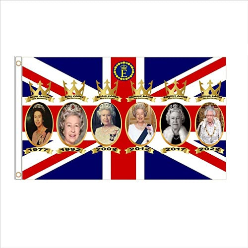 152 x 91 cm Queen Platinum Jubiläum 2022 UK Union Jack Flagge, Trauer Queen Elizabeth II 1926–2022 Platinum Jubiläum Flagge Banner 100% Polyester mit Ösen, britische Flagge Dekorationen (D)
