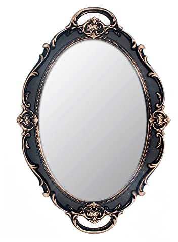 Eaoundm 37 x 25 cm Oval Antique Decorative Wall Mirror Vintage Hanging Mirror Brown