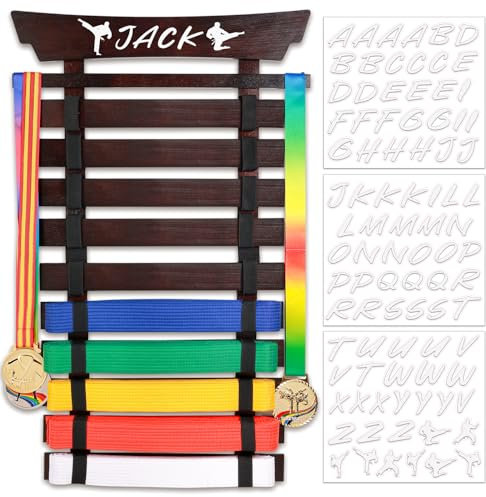Winartton 10 Gürtel Karate Gürtel Display Rack mit Aufklebern, Taekwondo Gürtel Display Halter, Kampfsport Gürtel Display, Keine Montage erforderlich, BJJ Hängehalter für Kinder und Erwachsene