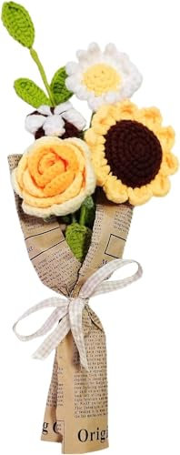 DRYFAL Ramo de Flores de Ganchillo Terminado a Mano, Ramo de Ganchillo Mixto Hecho a Mano, Flor de Punto, Rosa, Girasol, Margarita, Flores Artificiales para jarrón, decoración del hogar, Regalo
