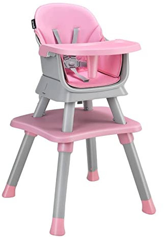Maxmass Baby Highchair, 6 in 1 Convertible Infant Feeding Chair with 5-Point Harness and Adjustable & Removable Tray, Toddler Dining Chair for 6-36 Months (Pink, 58x58x98cm)