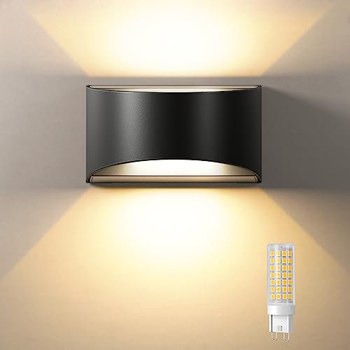 Tyreses Wandleuchte Innen/Wandlampe mit Austauschbarer G9 LED Lampe, Warmweiß 3000K, IP65 Wasserdichte Wandleuchte, Schwarz Zeitgenössischer Stil für Badezimmer Wohnzimmer Schlafzimmer Flur