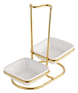 lopituwe Edelstahl Löffelablage Halter Set Rack Küche Kochgeschirr Organizer Vertikale Essstäbchen Suppenlöffel Restaurant, Gold/Quadrat/2 Schalen