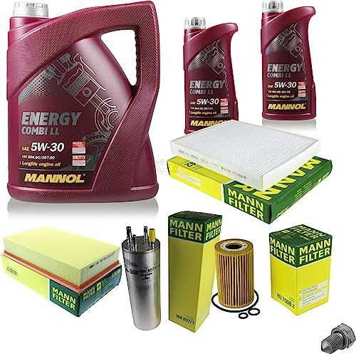 EISENFELS Filter Set Inspektionspaket erstellt mit 7 L Motoröl MANNOL Energy Combi LL 5W-30, MANN-FILTER Ölfilter, Luftfilter, Innenraumfilter, Kraftstofffilter, Verschlussschraube