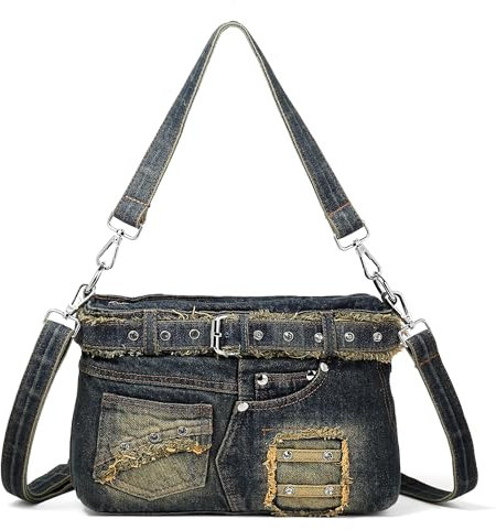 YeFine Y2K Blaue Denim-Tasche für Damen, kleine Handtaschen und Handtaschen, Blaue Rockform, 10.24(L) * 3.15(D) * 6.9(H)