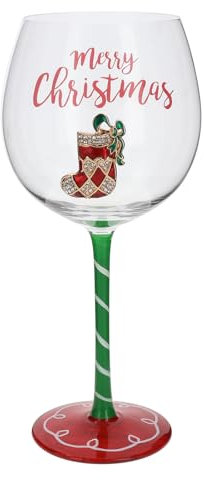 Shudehill Giftware Red Christmas Bling Wine Glass, Tree, Reindeer, Gift and More Xmas Designs to Choose (Stocking)