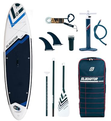 Gladiator Wind SUP Board Pro | Für Windsurfen, Stand Up Paddling, Kajak | Fusion Dropstitch 26 psi | Mit Tragegriff, Bungee Seil | Blau Weiß | 1 Board inkl. Zubehör