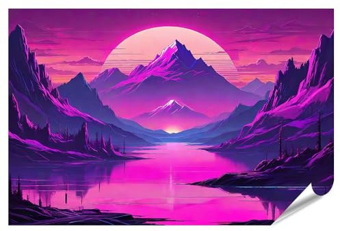 islandburner Prime Bild Poster Lofi Futuristischer Bergrosa Lila Retro Stil Premium Bilder Fotodruck