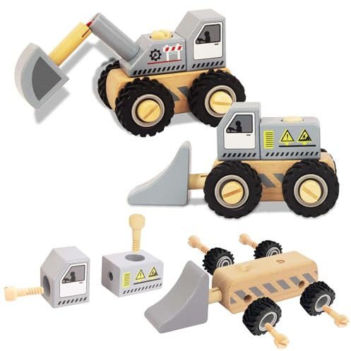 WOODENFUN Hölzernes Baby Spielzeugauto für 12-18 Monate, 2 Stück Baby-Fahrzeug-Spielzeug Handschiebeauto-Spielzeug für 1 2 Jahre alte Jungen Mädchen(Grey)