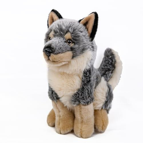 Teddys Rothenburg Kuscheltier Wolf sitzend grau/beige 28 cm Plüschwolf Plüschtier