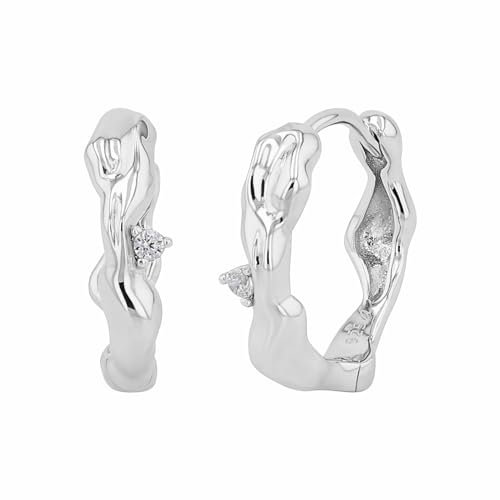 NOELANI Creolen 925 Sterling Silber Damen Ohrschmuck, mit Zirkonia synth., 1,5 cm, Weiß, nein, Kommt in Schmuck Geschenk Box, 2037863