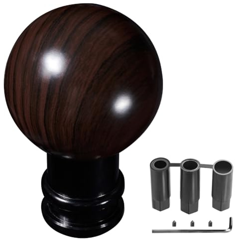 XhuangTech Holzmaserung Auto-Schaltknauf, runder Kugel-Aluminium-Auto-Schaltknauf für die meisten manuellen und automatischen Autos, Schalthebel-Stick-Schaltknauf mit 3 Adaptern 8 mm 10 mm 12 mm