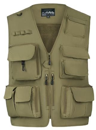 LBL Men's Fishing Vest Outdoor Work Safari Travel Vest Multi Pockets Waistcoat Camping Hunting Photography Outerwear Gilet MG8898 Khaki L