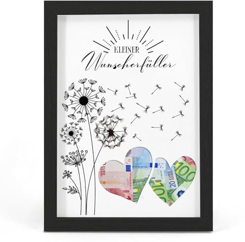 Wunscherfüller Geldgeschenk Bilderrahmen Pusteblume Geldgeschenke Verpackung Glück Verschenken zum Geburtstag Hochzeit Reisen Jugendweihe Konfirmation Kommunion ideen Geschenke für Frauen Männer, A4