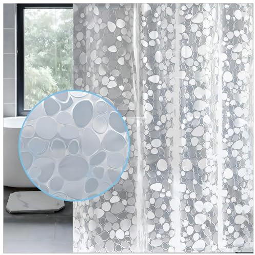 Lemon Cloud Tenda da Doccia Antimuffa – Trasparente con Peso Magneti Inferiori, 120 x 200 cm PEVA, Impermeabile Ciottolo per Vasca da Bagno con 8 Anelli