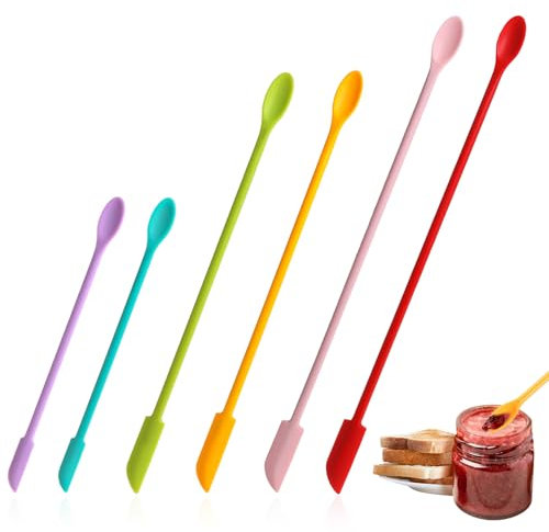 6 mini spatole in silicone, 3 misure, piccole spatole per trucco, double face, multifunzionali, piccole spatole in silicone, riutilizzabili, set di cucchiai lunghi per la cucina, lozione di bellezza