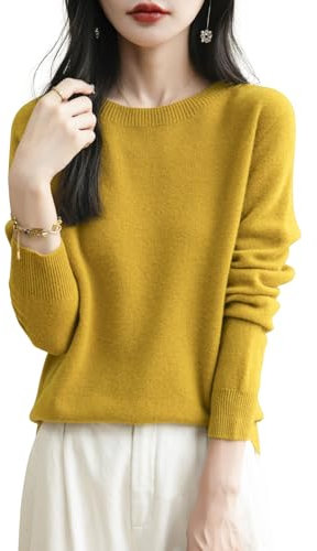 Chanyarn Femme 100% Lain Merino Col Rond Pull 2024 Décontracté Manches Longues sans Couture Pull en Tricot (Maple Leaf,L)