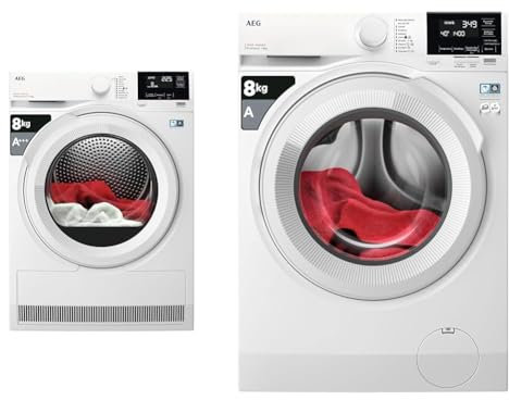 AEG Serie 8000 Asciugatrice 8 Kg, TR8G83GW, Classe A+++, Tecnologia AbsoluteCare & Serie 7000 Lavatrice a Carica Frontale 8 kg, LR7G84BW, Classe A con Precise Wash