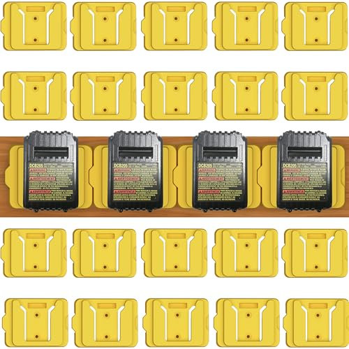 20 Pack Battery Mount Holder for Dewalt 20V 60V Batter, Battery Holder Compatible with Dewalt w/ 40pcs Screw, Battery Holder for Dewalt Wall Mount (20-Yellow)