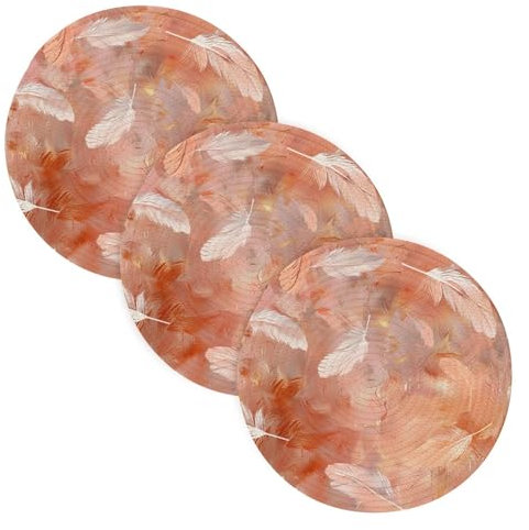 3 Pcs Pot Holders Trivets Set for Hot Pots and Pans 15in Cotton Thread Weave Heat Resistant Pot Holders for Teapot Kitchen Aid Rose Gold Background with White Feathers Floating on It