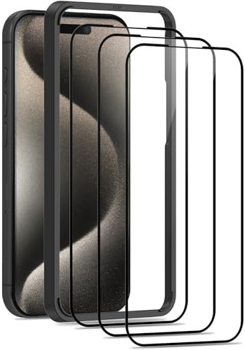 Verre Trempé pour iPhone 15 Pro Max, 3 Pièces Protection Ecran de Anti Rayures Glass, Haute Sensibilité,Sans Bulless, Complète, Film Trempé
