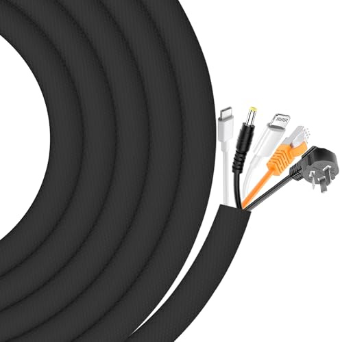 13mm-4m Selbstschließend Kabelschlauch, Schwarz Flexibler Kabelkanal, Kabelmanagement, Gewebter Kabelmantel für Hund Katze, Kabelschutz Zuschneidbar für TV, Computer, Schreibtisch, Automobilkabel