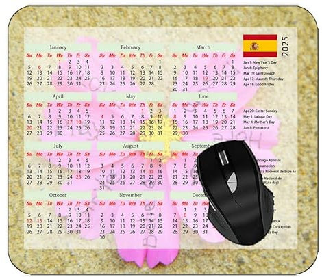 Gaming Mouse Pad 2025 Year Calendar with Holidays,Flower Petals Grass BlurringDesktop Notebook Mouse Mat for Working and Gaming