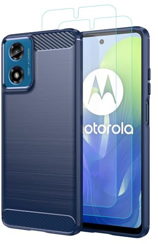 Osophter for Motorola Moto E14 Case: Moto G04/G24 Case with 2pcs Screen Protector Shock-Absorption Flexible TPU Rubber Protective Cell Phone Cover for Motorola Moto E14/G04/G24(UK-Blue)