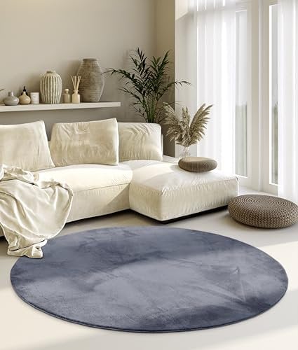 Villeroy & Boch Shaggy Teppich Leon Rund - Flauschiger Hochflor Wohnzimmerteppich - Einfarbig Weich Pflegeleicht Langflor für Wohnzimmer Esszimmer, Schlafzimmer, Kunderzimmer - Anthrazit, 160 cm