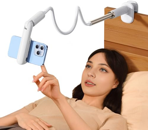 nediea Gooseneck Phone Holder For Bed, Flexible Phone Holder for Desk, Long Lazy Arm Phone Mount With 360° Rotatable Mini Clamp 2.56~3.15in Width, Compatible with 4-6.8 Devices (43.31 Length)