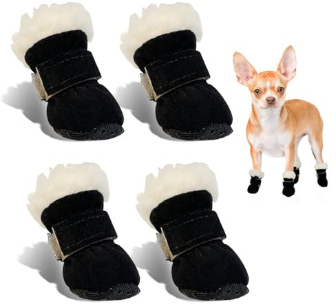 Hundeschuhe Pfotenschutz Winter, 4pcs Schneestiefel Hunde, Hunde Schuhe Anti Rutsch, Rutschfest und Warm, Geeignet für Kleine und Mittelgroße Hunde für Outdoor-Aktivitäten im Winter, Waschbar (M)