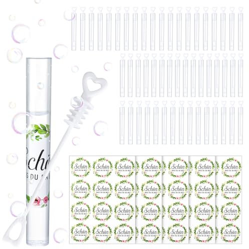 Camptrip Seifenblasen Hochzeit 50 Stück, Hochzeit Seifenblasen mit Aufkleber, Seifenblasen Mini für Hochzeit Taufe Geburtstag Goldene Hochzeit Verlobung Valentinstag Standesamt Hochzeitsdeko