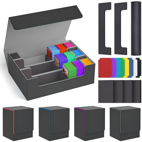 Mtg Deck Box Set, 4000+ PU Leder Starker Magnet Sammelkarten Aufbewahrungsbox Kartenetui Set enthalten 3-reihige Kartenbox, 4 Commander Deck Case, Playmat, Card Deck Box für TCG, MTG, CCG, YuGiOh und