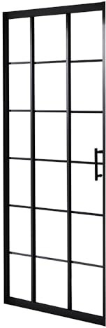 MILANO 900mm Black Grid Reversible Triple Sliding Shower Enclosure Door | Toughened Glass Panel. Aluminium Profile. Contemporary Style. Framed Design. Smooth Rolling Mechanism.