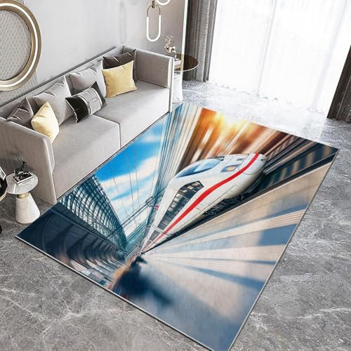 Generisch Realismus Hochgeschwindigkeitszug Teppich Wohnzimmer Teppich Schlafzimmer Dekor Modern 3D Druck Fußmatte Weiche Flanell Kinderzimmer Küche Korridor Esszimmer Bodenmatte60 x 90 cm