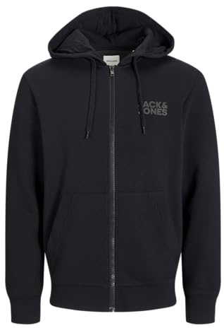JACK & JONES Mens Logo Sweat Zip Hoodie Black L