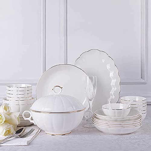 ABNNHK Juego de vajilla de 56 Piezas para 12 Personas, vajilla de Porcelana China para Cocina, vajilla Redonda Blanca, Juego Combinado con tazones para Cereales, Platos de Postre y Olla p