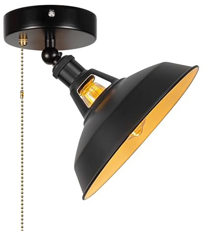 FSLiving wohnmobil beleuchtung 12V, Dimmbar Deckenleuchte,Innenbeleuchtung mit E27-Fassung, Schwarz Eisen-Lampenschirm für Wohnmobilen Boot Camper Van - BD0196