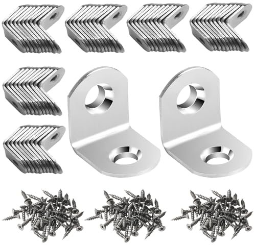 NAHUAA 60 Pezzi Staffe Angolari 20x20x16 mm Giunzione ad Angolo Art mm x a Forma di L Angolari Metallo per Legno in Acciaio Inossidabile con 120 Viti, Argento