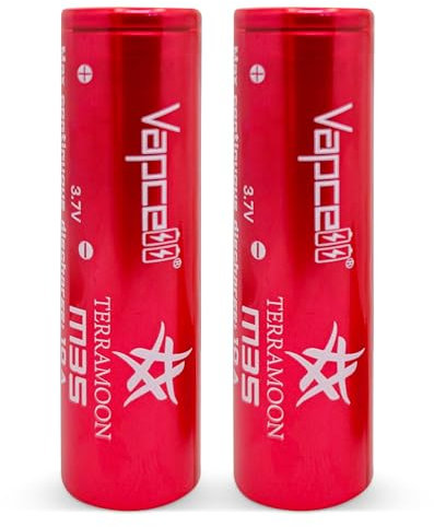 Vapcell M35 3500mAh 3.7V 25A FLAT TOP High Drain Rechargeable Battery, Carry Case Included TERRAMOON EDITION