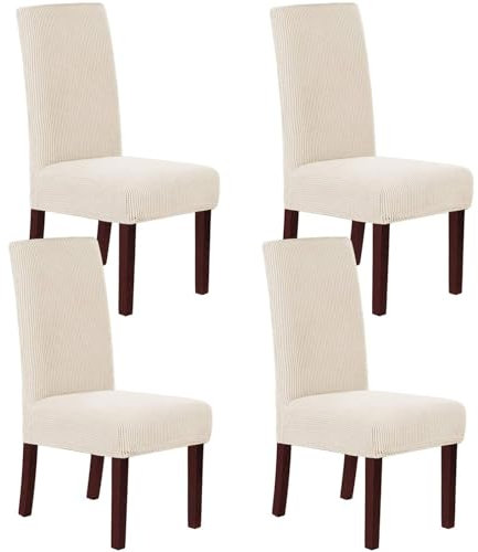 HOMECOVER Stuhlhussen 4er Set, Stretch Jacquard Stuhlbezug Stuhlhussen für Esszimmerstühle Universal Abnehmbarer Stuhlbezug Für Esszimmer Hotel Küche-Beige-4er Set