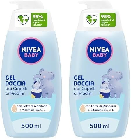 NIVEA BABY Gel Doccia dai Capelli ai Piedini 500ml, Bagnoschiuma bambini per pelle e capelli morbidi e puliti, Bagnoschiuma neonato con protezione no lacrime, Shampoo bambini idratante ed emolliente
